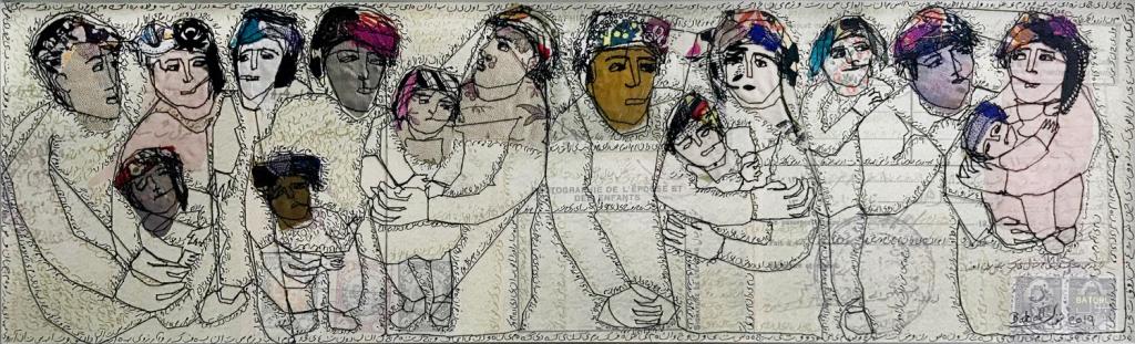 The Immigrants, by Batool Showghi,
2019
Wall piece, 17 x 56 cm, textiles and stitching on printed imagery
© Batool Showghi