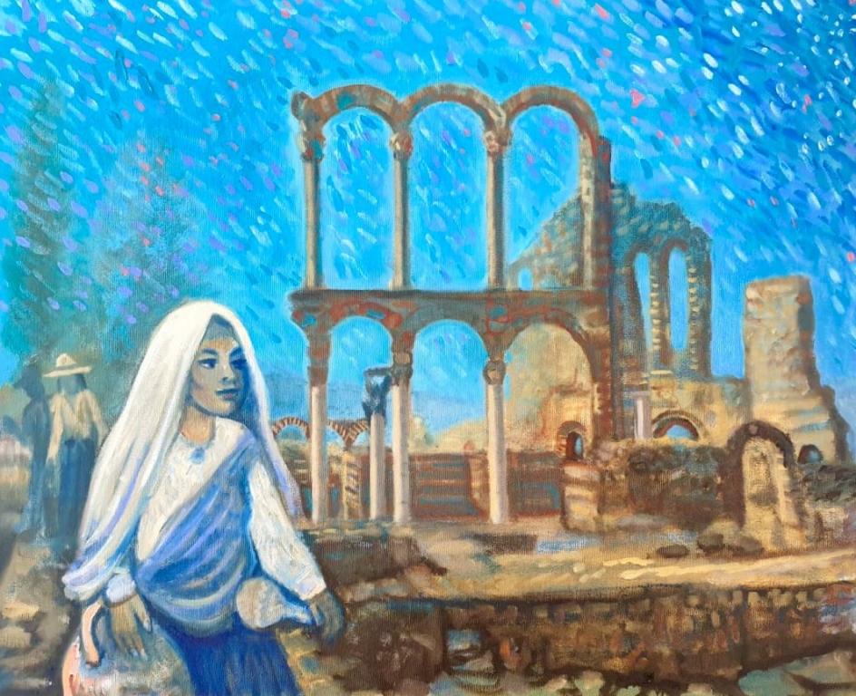 Thinking about all of your promises, Anjar ruins, Lebanon, oil on canvas, 45 h x 55 w cm